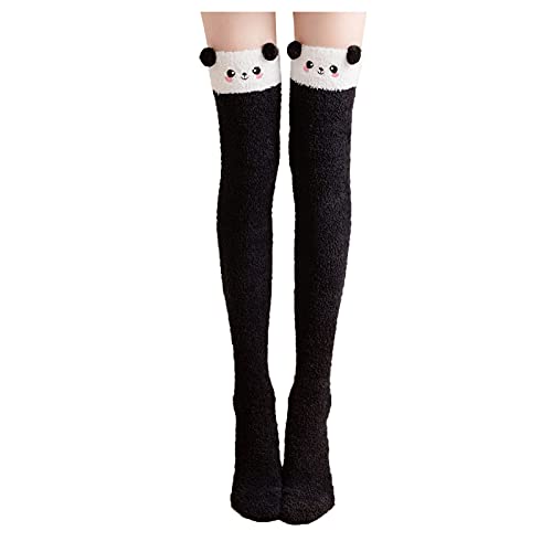 Kniestrümpfe Mädchen Damen, Kawaii Plüsch Thigh Highs, Overknee Strümpfe Damen, Fluffy Socks Korallen Fleece, Kniestrümpfe Tier Niedliche Winter Warme Socken, Gestreifte Kniestruempfe Panda Socken von Orbgons