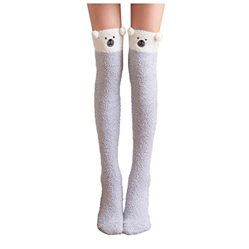 Kniestrümpfe Mädchen Damen, Kawaii Plüsch Thigh Highs, Overknee Strümpfe Damen, Fluffy Socks Korallen Fleece, Kniestrümpfe Tier Niedliche Winter Warme Socken, Gestreifte Kniestruempfe Panda Socken von Orbgons