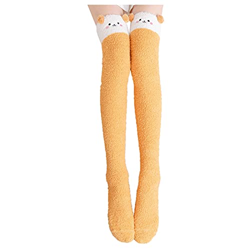 Kniestrümpfe Mädchen Damen, Kawaii Plüsch Thigh Highs, Overknee Strümpfe Damen, Fluffy Socks Korallen Fleece, Kniestrümpfe Tier Niedliche Winter Warme Socken, Gestreifte Kniestruempfe Panda Socken von Orbgons