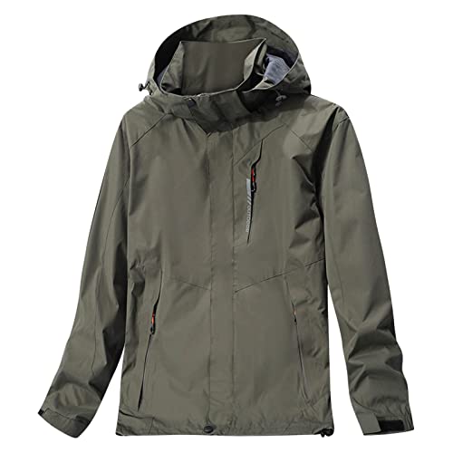 Leichte Regenjacke Herren Atmungsaktiv Softshelljacke Lange Ärmel Regenparka Jacke Herren Wasserdicht Mit Fleece Innenjacke Outdoor Trekking Radjacke Wanderjacke Fliegeranzug Jacke (Army Green, XXL) von Orbgons