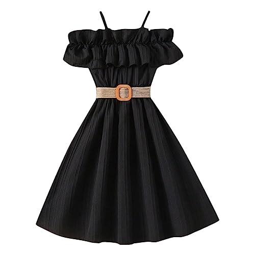 Mädchen Kleider Ärmelloses Kinderkleid Trägerkleid Sommer Baumwolle Swingkleid Festliches A-Linie Freizeitkleid Elegant Kleid festliches Kleid für mädchen 6-13 Jahre (Black, 11-12 Years) von Orbgons