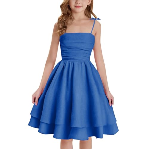Mädchen Kleider Spaghettiträger Kinder Sommer Baumwolle Festliche Kleid A-Linie Freizeitkleid Swingkleid Elegant ärmelloses Kleid für Girl 8-12 Jahre (Navy, 11 Years) von Orbgons