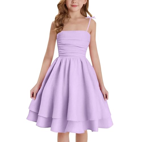 Mädchen Kleider Spaghettiträger Kinder Sommer Baumwolle Festliche Kleid A-Linie Freizeitkleid Swingkleid Elegant ärmelloses Kleid für Girl 8-12 Jahre (Purple, 11 Years) von Orbgons