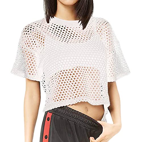 Netz Oberteil Netzshirt Frauen Off Shoulder Netzshirt Netztop Netzhemd 80er Jahre Outfits Karneval Party Tops Netzoberteil Sommertops 90er Jahre Outfits Karneval Party Tops Fischernetz (White, XXL) von Orbgons