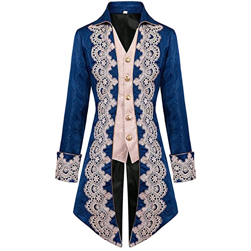 Orbgons Herren Vintage Frack mittelalterliche Jacke Gothic Prinzen Viktorianer Gehrock Mittelalter Kleidung Herren Mittelalter Gehrock Für Halloween Karneval Kostüm (Blue, L) von Orbgons