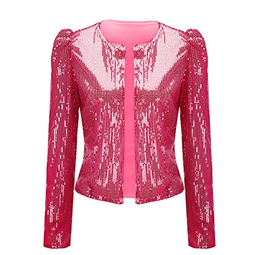 Orbgons Karneval Damen Glitzer Pailletten Jacke Hiphop Langarm Bomberjacke Fliegenjacke Bikerjacke Outwear Pailletten Fransenjacke Disco Rave Party Outwear Elegant Tailliert Kurz Oberteile (M) von Orbgons