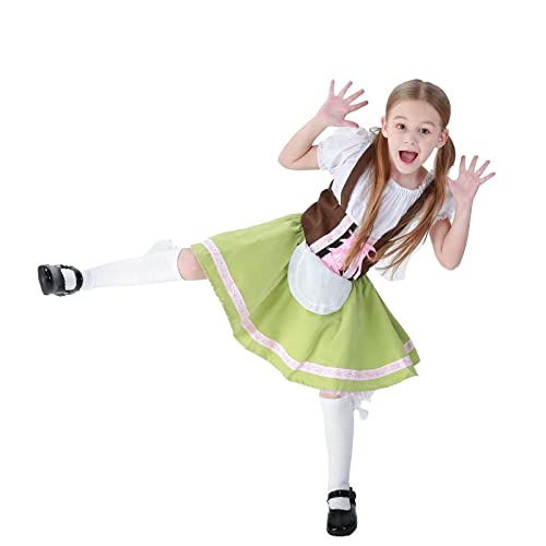 Orbgons Kinder Mädchen, & Sets für Mädchen Kinder Kindermit Trachtenbluse Schürze Trachten Trachtenkleid, Kinder Prinzessinnen Kostüm für Alltag, (Green, 910 Years) von Orbgons