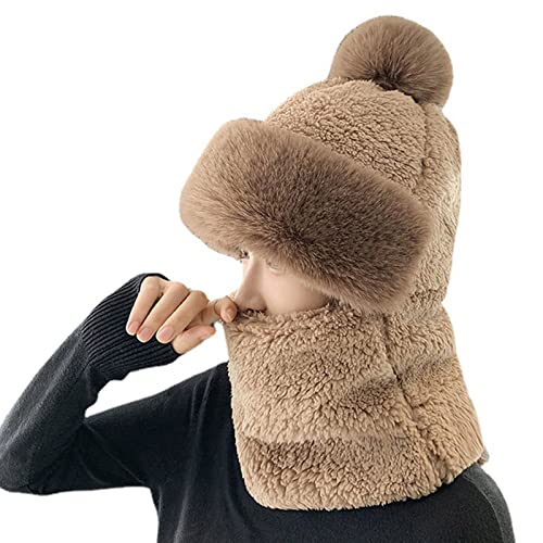 Orbgons Schalmütze Damen 2 in 1 Winter Mütze Schal Set Damen Warme Strickmütze Beanie Mütze Winterhüte Bommelmütze Wollmütze Winddicht mit Fleecefutter für Frauen Männer von Orbgons