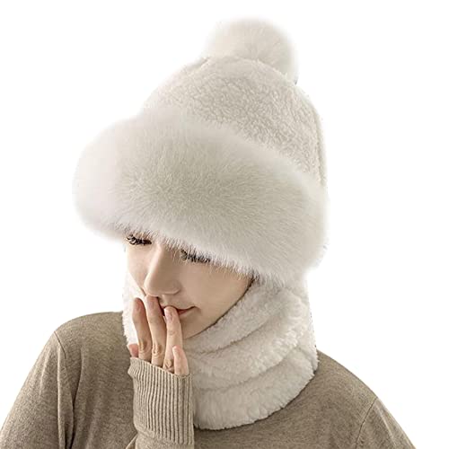 Orbgons Schalmütze Damen 2 in 1 Winter Mütze Schal Set Damen Warme Strickmütze Beanie Mütze Winterhüte Bommelmütze Wollmütze Winddicht mit Fleecefutter für Frauen Männer von Orbgons