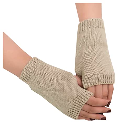 Orbgons fingerlose warm gestrickte Frauen Winter warme Handschuhe mitten halten weiche Ärmelhandschuh Lederhandschuhe Damen Touchscreen (Beige, One Size) von Orbgons