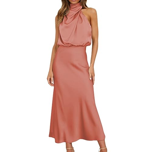 Orbgons one Shoulder Kleid, Damen Satin Kleid Lang Abendkleider Ärmellos Elastische Taille Hochzeit Cocktailkleid Elegant Formal Hochzeitsgast Party Maxi Kleider (L) von Orbgons