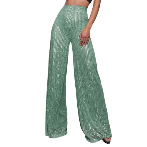 Pailletten Hose Damen Gold-Glitzer Hose Lang Metallic Hose Lang High Waist Baggy Jogginghose Weites Bein Sommerhose Locker Weite Hose Große Größen Paillettenhose Metallic Hosen Büro Pants (GN1-a, M) von Orbgons