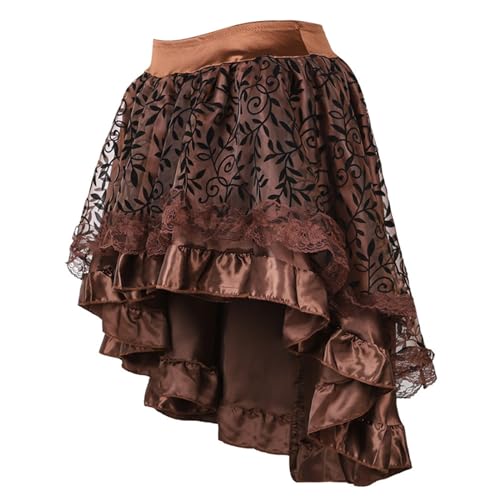 Piraten Rock Damen, Kostüm Korsett Steampunk Übergrößen Spitze Tüllrock Asymmetrische Tutu Gothic Schwarzer Halloween Vampir High Waist A (Coffee, XL) von Orbgons