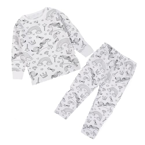 PyjamasSet Schlafanzug Zum Anmalen Kinder DIY Handbemaltes Langarm Homewear Set - Pyjama Set für Jungen Mädchen Locker Bequem Pyjama Zum Ausmalen Loungewear Set Kinder Pyjamas (F-White, 4-5 Years) von Orbgons