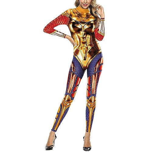 Roboter Jumpsuit Damen, Kostüm Damen Bodysuit Cosplay, 3D Roboter Erwachsene Jumpsuit Langarm Catsuit Langarm Skinny Bodysuit Kostüme Für Erwachsene Für Verkleidung Faschingkarneval Party (01 Red, XL) von Orbgons