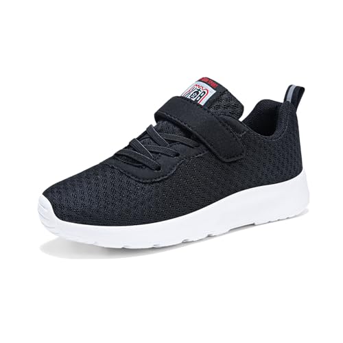 Sportschuhe Kinder Jungen Mädchen Modische Ganzjahres Hallenschuhe Turnschuhe Leicht Mesh Straßenlaufschuhe Atmungsaktiv Walkingschuhe Traiil Running Minimalist Walking Schuhe Outdoor (1-Black, 31) von Orbgons