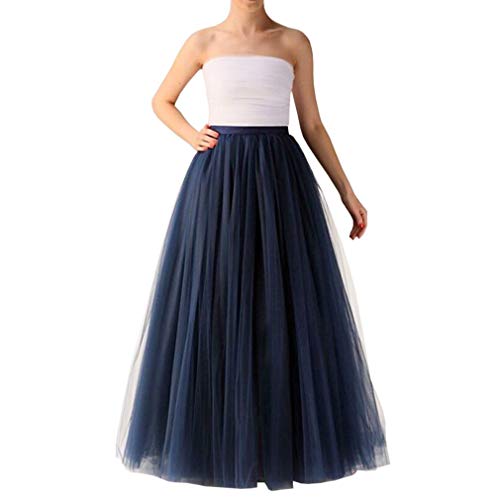 Tüllrock Lang Damen, Lang Elastische Tüll Rock Elastischer Bund Tüllrock schwarzer Regenbogen Tüllrock Petticoat Unregelmäßiges Netz Täglich Abschlussball Party Karneval (01 Navy, One Size) von Orbgons