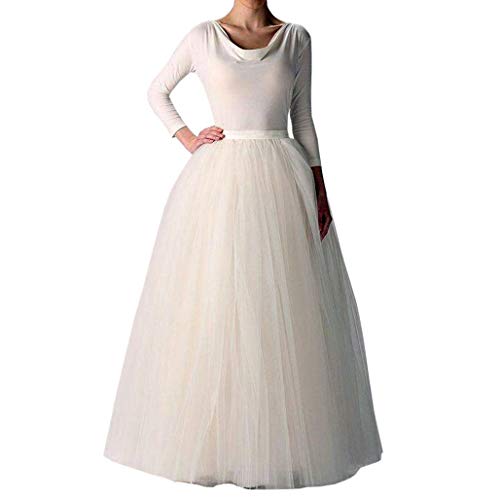 Tüllrock Lang Damen, Lang Elastische Tüll Rock Elastischer Bund Tüllrock schwarzer Regenbogen Tüllrock Petticoat Unregelmäßiges Netz Täglich Abschlussball Party Karneval (01 White, One Size) von Orbgons
