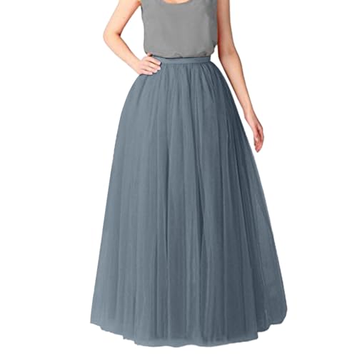 Tüllrock Lang Damen, Lang Elastische Tüll Rock Elastischer Bund Tüllrock schwarzer Regenbogen Tüllrock Petticoat Unregelmäßiges Netz Täglich Abschlussball Party Karneval (02 Grey, One Size) von Orbgons