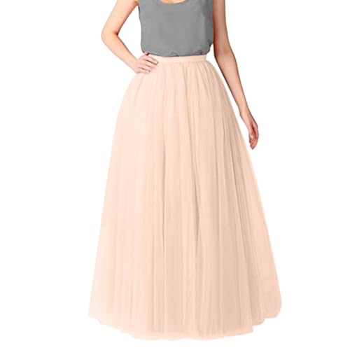 Tüllrock Lang Damen, Lang Elastische Tüll Rock Elastischer Bund Tüllrock schwarzer Regenbogen Tüllrock Petticoat Unregelmäßiges Netz Täglich Abschlussball Party Karneval (02 Rose Gold, One Size) von Orbgons