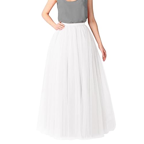 Tüllrock Lang Damen, Lang Elastische Tüll Rock Elastischer Bund Tüllrock schwarzer Regenbogen Tüllrock Petticoat Unregelmäßiges Netz Täglich Abschlussball Party Karneval (02 White, One Size) von Orbgons