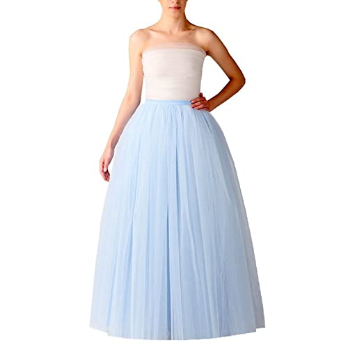 Tüllrock Lang Damen, Lang Elastische Tüll Rock Elastischer Bund Tüllrock schwarzer Regenbogen Tüllrock Petticoat Unregelmäßiges Netz Täglich Abschlussball Party Karneval (03 Blue, One Size) von Orbgons