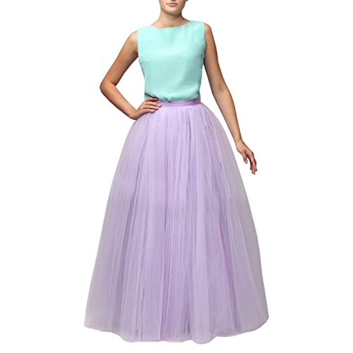 Tüllrock Lang Damen, Lang Elastische Tüll Rock Elastischer Bund Tüllrock schwarzer Regenbogen Tüllrock Petticoat Unregelmäßiges Netz Täglich Abschlussball Party Karneval (03 Purple #2, One Size) von Orbgons