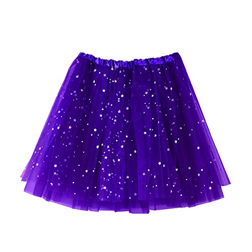 Tüllrock für Damen Mädchen Tüllrock mit Sternpailletten Damen Tüllrock 50er Tütü Rock Kurz Ballett Unterrock Tutu Tanzkleid Ballkleid Abendkleid Petticoats Karneval Kostüm (A003, Taille 50-110cm) von Orbgons