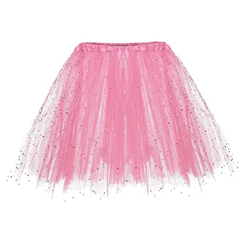 Tütü Damen Tüllrock Kinder Mädchen Tütü Lichterkette Tutu Für Ballett 50er Tütü Rock Kurz Ballett Unterrock Tutu Unterrock Tanzrock Ballettrock Cosplay Festliche Minirock Falten Rock (One Size) von Orbgons