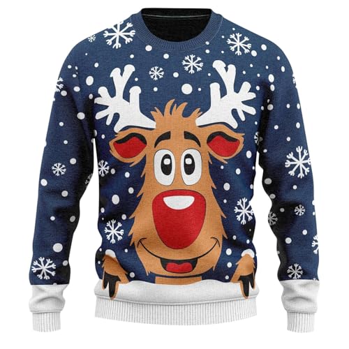 Weihnachtspullover Herren Lustig Strickpullover Christmas Sweater Weihnachtspulli Pinguin Sweatshirt hässlicher Weihnachtspullover Christmas Sweater Langarm Xmas Pullover Oberteile (01 Dark Blue, L) von Orbgons