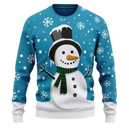 Weihnachtspullover Herren Lustig Strickpullover Christmas Sweater Weihnachtspulli Pinguin Sweatshirt hässlicher Weihnachtspullover Christmas Sweater Langarm Xmas Pullover Oberteile (03 Sky Blue, XXL) von Orbgons
