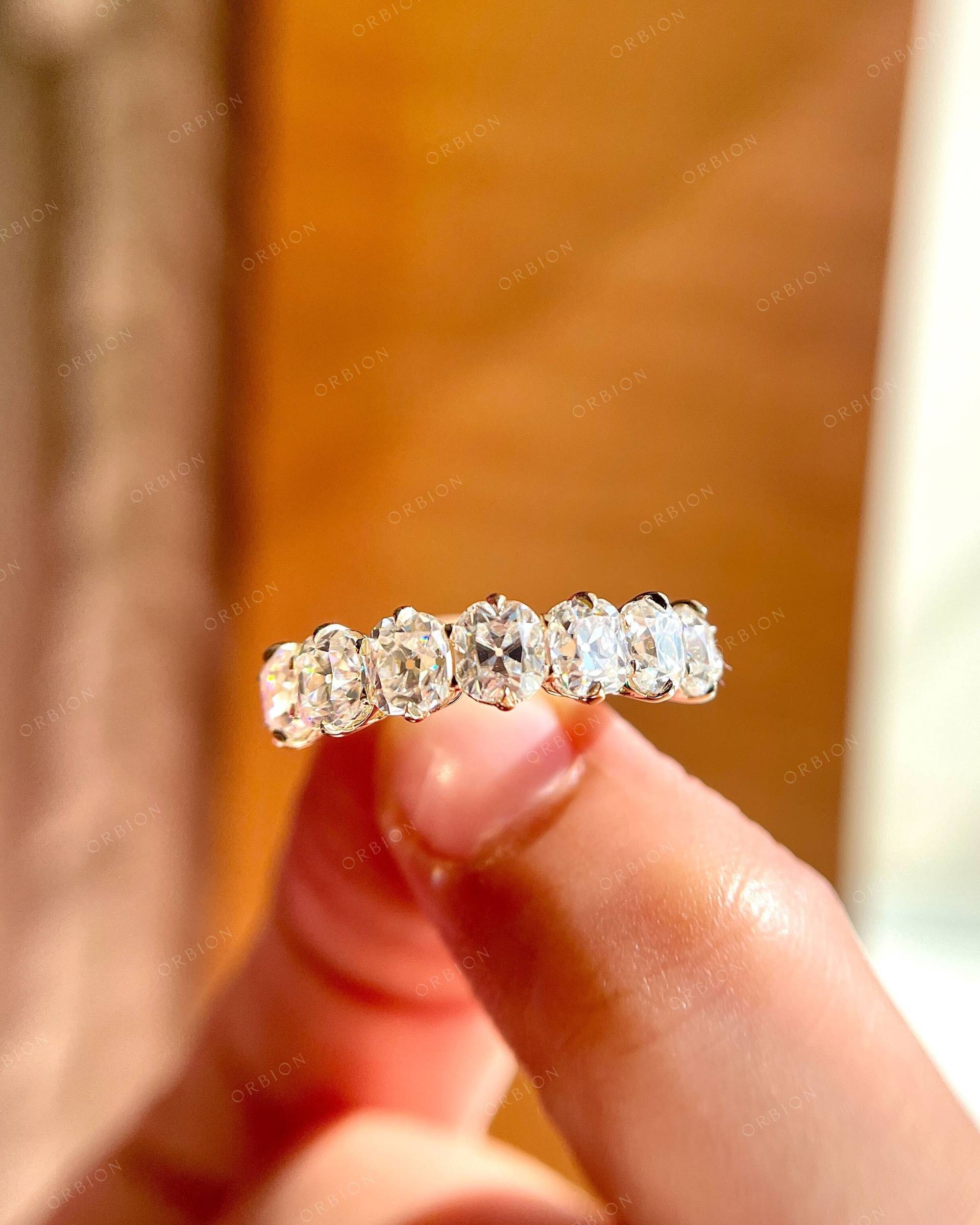 7 X Old Mine Cut Halbe Eternity Band, Moissanit Ehering, Jubiläumsring, Versprechen Ring von OrbionJewels