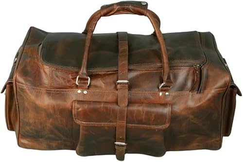 Orbit Art Gallery Reisetasche aus echtem Leder, für Reisen, Wochenendtasche, Übernachtungstasche, für Herren, Flugzeug, unter dem Sitz, Dunkelbraun, 61 cm, Braun, Reisetasche mit verstellbarem Riemen von Orbit Art Gallery