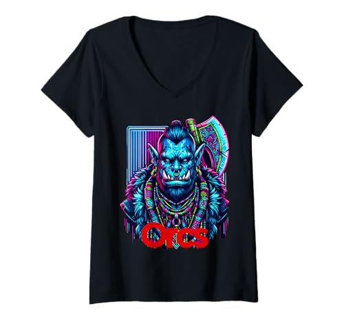Damen Orks Retro T-Shirt mit V-Ausschnitt Damen Orks Retro T-Shirt mit V-Ausschnitt von Orc Ugly Ogre Orcs Costume Goblin Fantasy Creature
