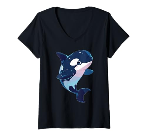 Damen Orcas Orca T-Shirt mit V-Ausschnitt von Orcas Orca Tier Shop