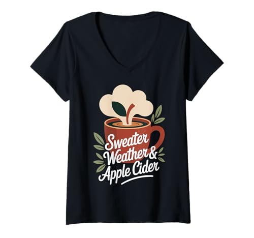 Damen Sweater Weather Apple Picking Season Decor | Rustic Fall T-Shirt mit V-Ausschnitt Damen Sweater Weather Apple Picking Season Decor | Rustic Fall T-Shirt mit V-Ausschnitt von Orchard Charm Co. – Autumn Harvest Living