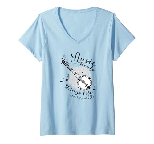 Damen Banjospieler Banjo String-Instrument, lustige Sprüche Banjo T-Shirt mit V-Ausschnitt von Orchester-Musik-Instrument Zubehör Geschenke Shirt