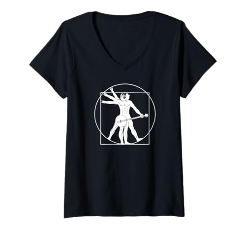 Damen Banjospieler Davinci-Human, Banjo Country-Musik, Banjo T-Shirt mit V-Ausschnitt von Orchester-Musik-Instrument Zubehör Geschenke Shirt
