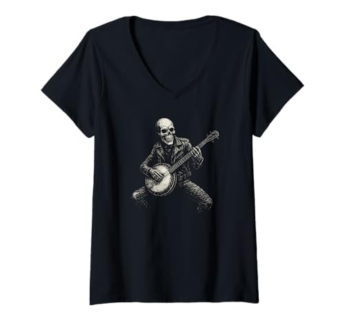 Damen Bluegrass-Banjo Banjospieler Banjo Country-Musik, Banjo T-Shirt mit V-Ausschnitt von Orchester-Musik-Instrument Zubehör Geschenke Shirt