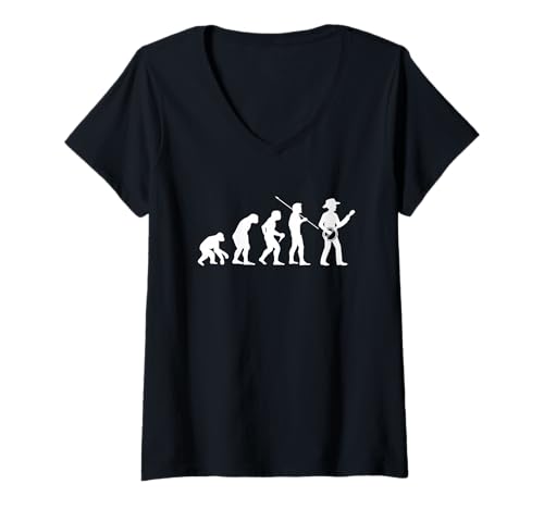 Damen Evolution Banjo Bluegrass-Festival Banjo Country-Musik Banjo T-Shirt mit V-Ausschnitt von Orchester-Musik-Instrument Zubehör Geschenke Shirt