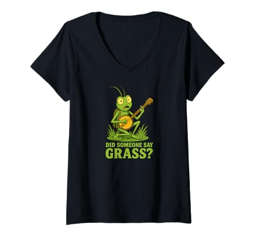 Damen Grasshüpfer-Banjo Bluegrass-Festival Country-Musik Banjo T-Shirt mit V-Ausschnitt von Orchester-Musik-Instrument Zubehör Geschenke Shirt