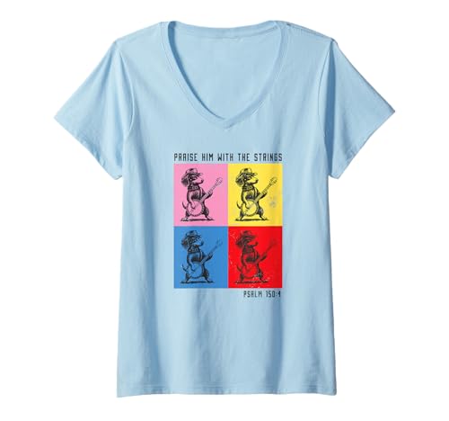 Damen Lustige Dackel-Dachshund Banjo-Instrument Banjospieler Banjo T-Shirt mit V-Ausschnitt von Orchester-Musik-Instrument Zubehör Geschenke Shirt