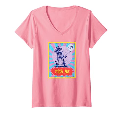 Damen Lustiges Dackel-Dachshund, Pick ME-, Banjospieler Banjo T-Shirt mit V-Ausschnitt von Orchester-Musik-Instrument Zubehör Geschenke Shirt