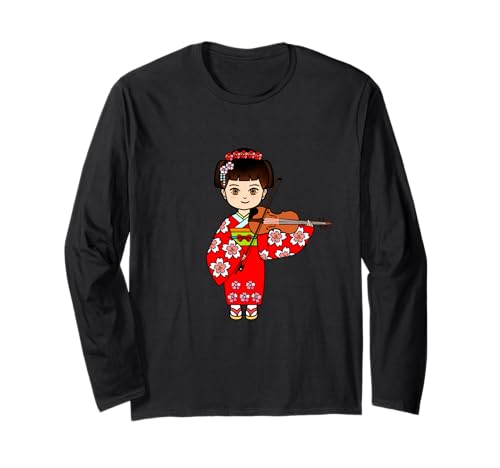 Japanisches Mädchen spielt Violine oder Bratsche Musik Cute Violinist Langarmshirt von Orchestra Classic Musician Gift Tee Shop
