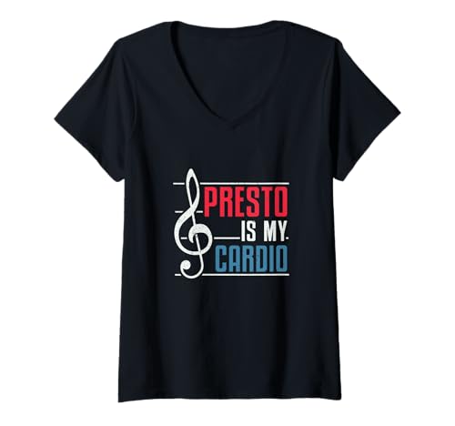 Damen Presto is My Cardio Funny Orchestra Dirigent Music Maestro T-Shirt mit V-Ausschnitt Damen Presto is My Cardio Funny Orchestra Dirigent Music Maestro T-Shirt mit V-Ausschnitt von Orchestra Maestro Cue