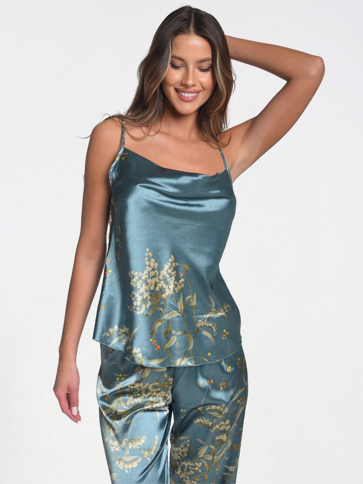 Orchibelle Capri-Pyjama Pyjama Set – Damen Schlafanzug mit Blumenmuster (Set, 2 tlg., Oberteil + Hose) Luxuriöse Loungewear & Nachtwäsche – Satin von Orchibelle