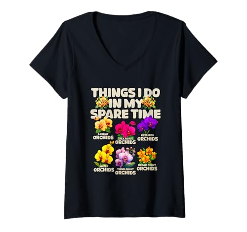 Damen Dinge, die ich in meiner Freizeit Mache Orchidee T-Shirt mit V-Ausschnitt Damen Dinge, die ich in meiner Freizeit Mache Orchidee T-Shirt mit V-Ausschnitt von Orchid Flower Botanical