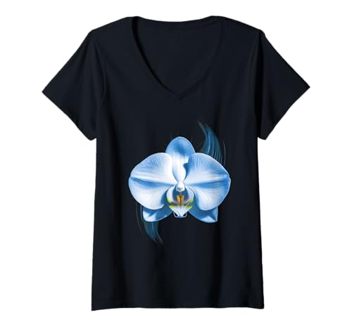 Damen Ghost Orchidee Blume T-Shirt mit V-Ausschnitt von Orchid Flower Botanical
