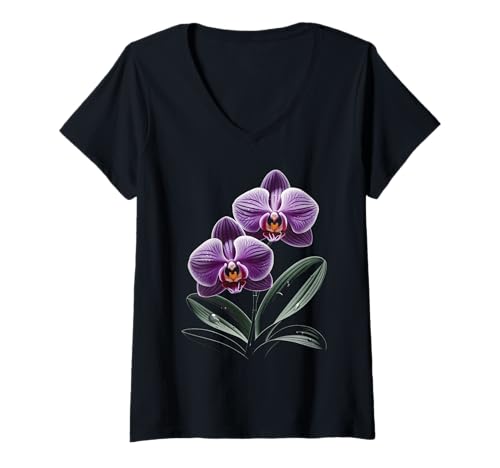 Damen Orchidee Blume T-Shirt mit V-Ausschnitt Damen Orchidee Blume T-Shirt mit V-Ausschnitt von Orchid Flower Botanical