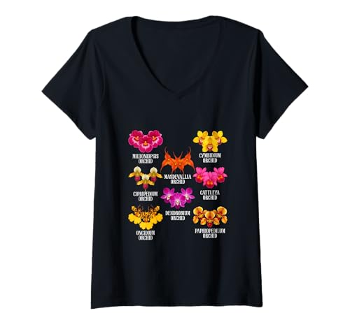 Damen Orchideen Blumenarten T-Shirt mit V-Ausschnitt Damen Orchideen Blumenarten T-Shirt mit V-Ausschnitt von Orchid Flower Botanical